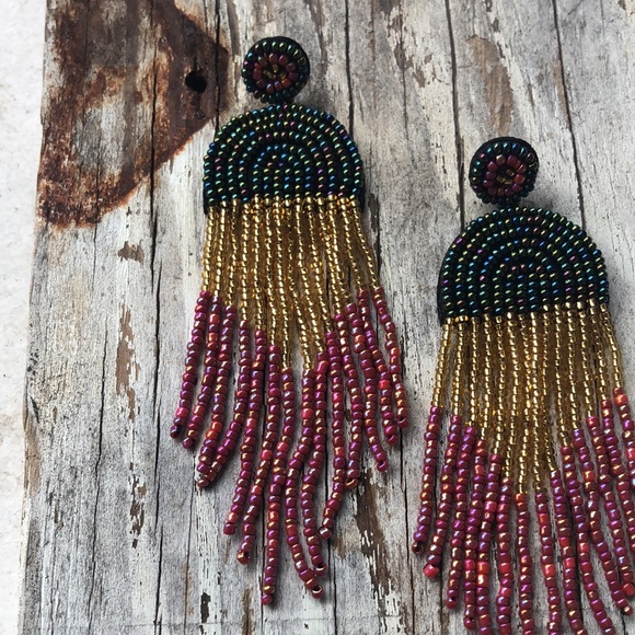 Artisan Seed Bead Statement Drop Earrings! - Picture 4 of 6